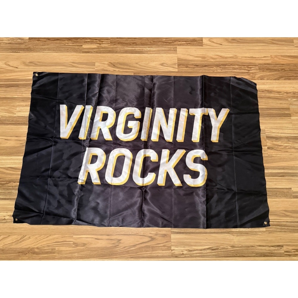 Danny Duncan Virginity Rocks Tapestry Banner Flag Black White Yellow Spell Out